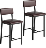 Garvee Taburetes de Bar Altos con Respaldo y Asiento Acolchado Suave en Cuero de PU Estructura Metalica Seis Unidades, Marron