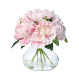 Garvee Peonias Artificiales Realistas en Jarron de Vidrio con Efecto Agua Decoracion Elegante, Rosa