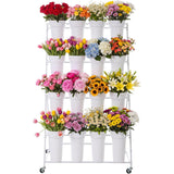 Garvee Carro Organizador de Flores Metalico con Ruedas y Dieciseis Cubetas para Macetas Muy Resistente, Blanco