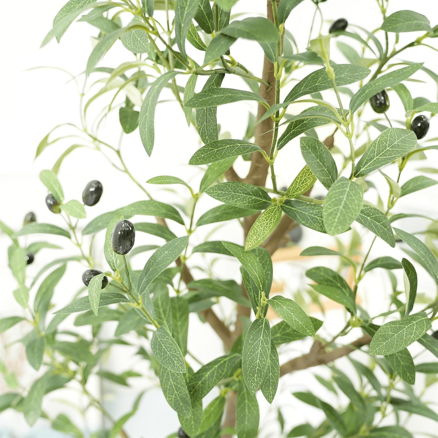 Garvee Árbol Artificial de Olivo 210cm Hojas Frutos Realistas Madera Natural Macetero Incluido Decoración Sala Oficina