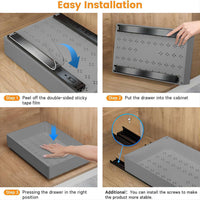 Garvee Organizador de cajones telescópico para cocina, 3 tamaños, ABS y metal, gris, para cocina y baño, instalación con cinta o tornillos