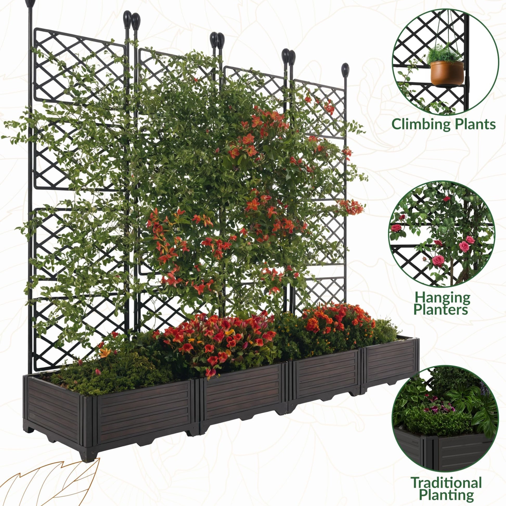 Garvee Jardineras Elevadas Con Enrejado Para Plantas Trepadoras, Plástico Y Metal, Pantalla De Privacidad, Para Patio Y Balcón, Negro, Versátil Y Duradero