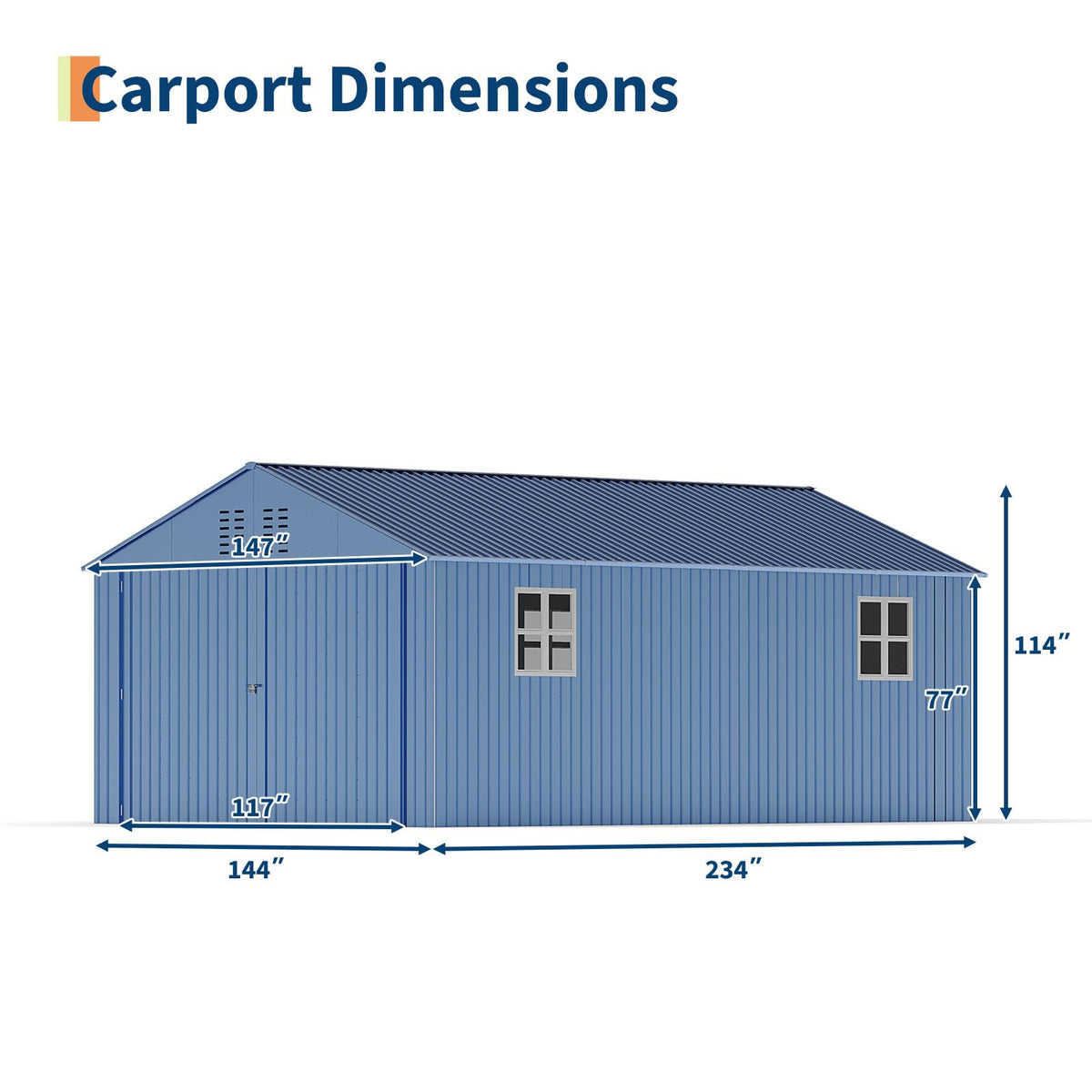 Garvee Carpa de Garaje Metálica Totalmente Cerrada con Puerta de Bisagra Techo Vertical Reforzado Acero Galvanizado 365x610x270 cm Gris