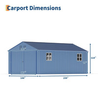 Garvee Carpa de Garaje Metálica Totalmente Cerrada con Puerta de Bisagra Techo Vertical Reforzado Acero Galvanizado 365x610x270 cm Gris