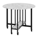 Garvee Mesa de Comedor Redonda y Plegable de 100 cm para Cocina y Salón - Estructura de Acero, Fácil Movilidad (Efecto Mármol Gris) - Mármol Gris