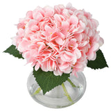 Garvee Hortensias Artificiales Realistas en Jarron de Vidrio con Efecto Agua Decoracion Elegante, Rosa