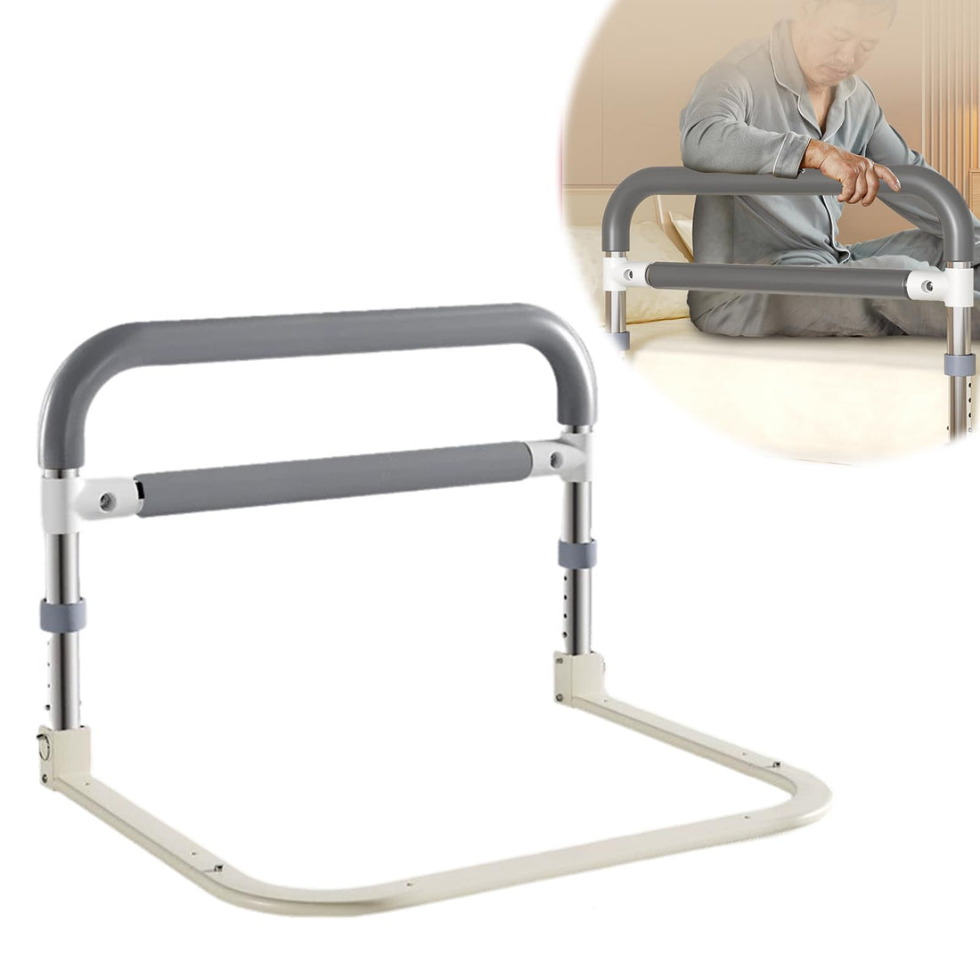 Ayuda para levantarse de la cama Garvee para personas mayores, altura ajustable 36.5-43.5cm, agarre antideslizante, acero inoxidable, plegable, para hogar y viaje