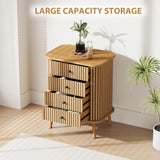 Garvee Comoda Moderna de Madera con Cuatro Cajones Frente de Mimbre Curvo y Tiradores Metalicos Dos Unidades, Color Roble