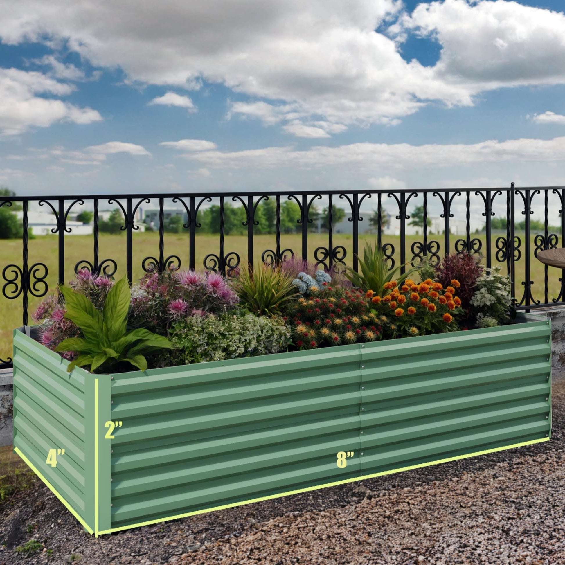 Garvee Cama Elevada de Jardín Cuadrada Acero Galvanizado 0.5mm Resistente 240x120x60 cm Cultivos Exteriores Verde