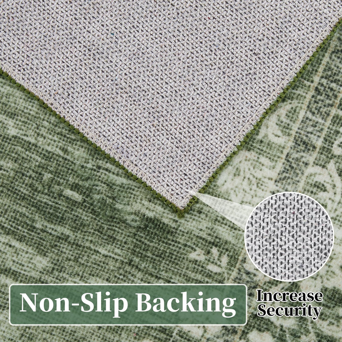 Garvee Alfombra de Pasillo Lavable Antideslizante Estampado Floral Vintage, Lana Sintética Suave Pelo Bajo 60x230 cm Verde