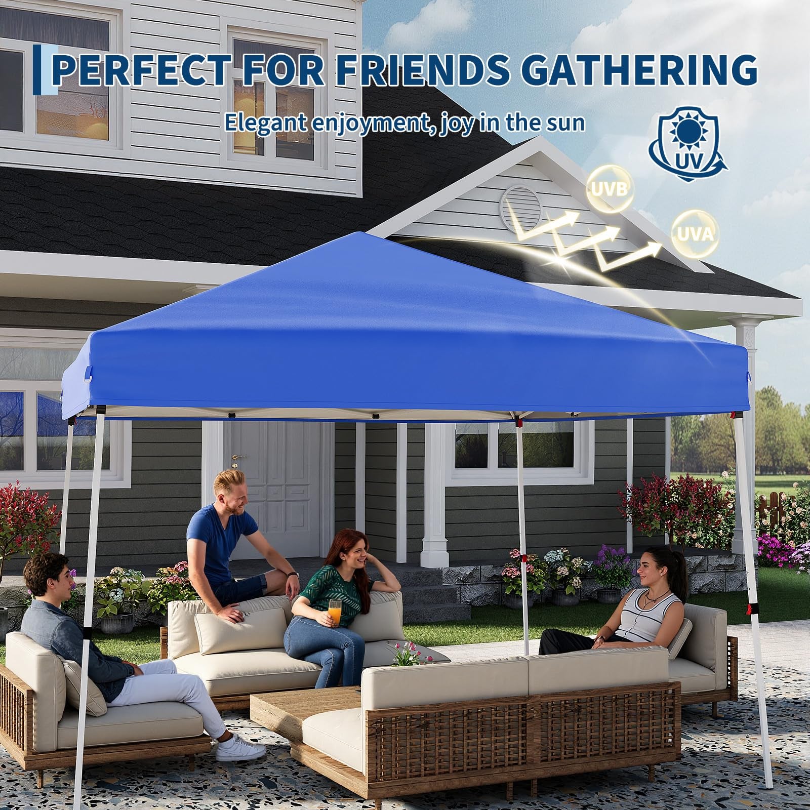 Garvee Carpa Plegable 3x3m Pop-Up, Estructura Acero Resistente, Protección UV, Impermeable, Altura Ajustable, Bolsa Transporte, Jardín y Playa