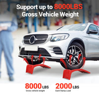 Garvee Set de 2 Ramps Elevadoras para Auto de Acero Sólido 3629 kg Antideslizante Compacto 89×33 cm Ideal para Mantenimiento en Garaje Rojo