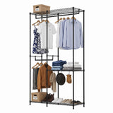 Garvee Perchero de Pie Metalico Resistente con Estantes Inferiores y Barras Ajustables Ahorra Espacio, Negro
