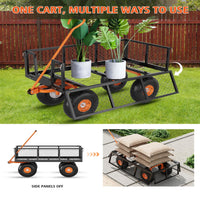 Garvee Carro de Jardín 3 en 1 226.8 kg, Asa Giratoria 180°, Neumáticos 25.4 cm, Lados de Malla Removibles, Acero Resistente, Negro & Naranja, para Jardín y Playa