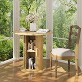 Garvee Mesa de Comedor Redonda de Madera con Base de Pedestal y Almacenamiento Oculto Ahorra Espacio, 80 cm Color Madera Natural