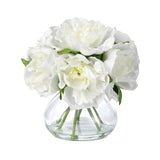 Garvee Peonias Artificiales Realistas en Jarron de Vidrio con Efecto Agua Decoracion Elegante, Blanco