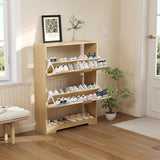 Garvee Zapatero Estrecho Moderno de Madera con Puertas Abatibles y Estante Abierto, Color Madera Natural