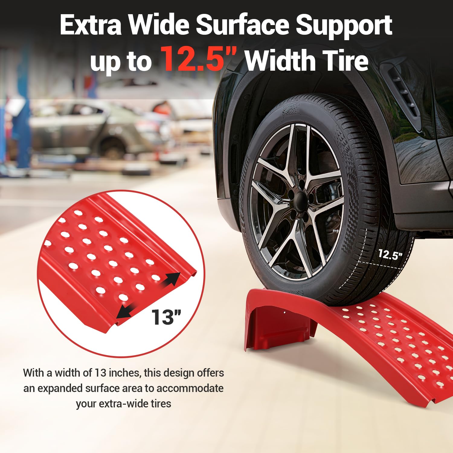 Garvee Set de 2 Ramps Elevadoras para Auto de Acero Sólido 3629 kg Antideslizante Compacto 89×33 cm Ideal para Mantenimiento en Garaje Rojo