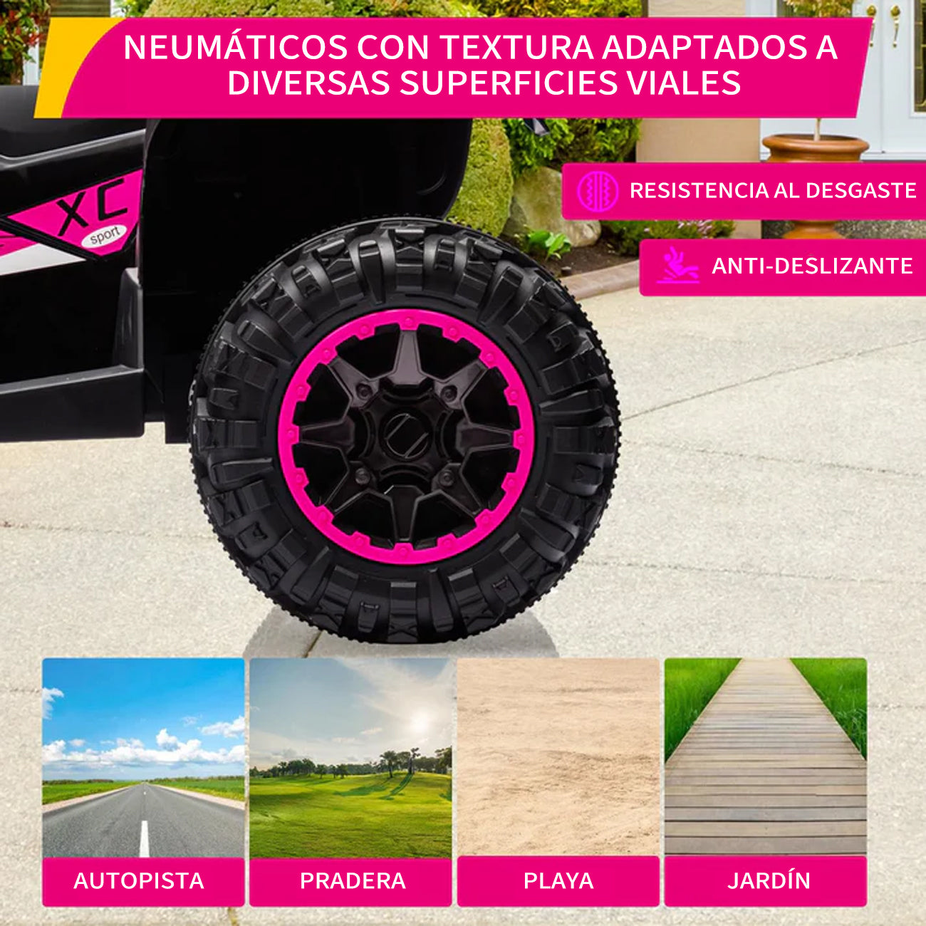 Garvee Quad Eléctrico 12V, LED y Música, Control Remoto, Ruedas 4x4 EVA, Asiento Cómodo, 3-6 años, Exterior, Rosa