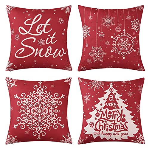 Garvee Fundas de Cojín Navideñas 46×46 cm, Copo de Nieve y Árbol de Navidad, Tela Poliéster Suave, Cremallera Oculta, para Sofá y Coche, Decoración Festiva