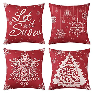 Garvee Fundas de Cojín Navideñas 46×46 cm, Copo de Nieve y Árbol de Navidad, Tela Poliéster Suave, Cremallera Oculta, para Sofá y Coche, Decoración Festiva