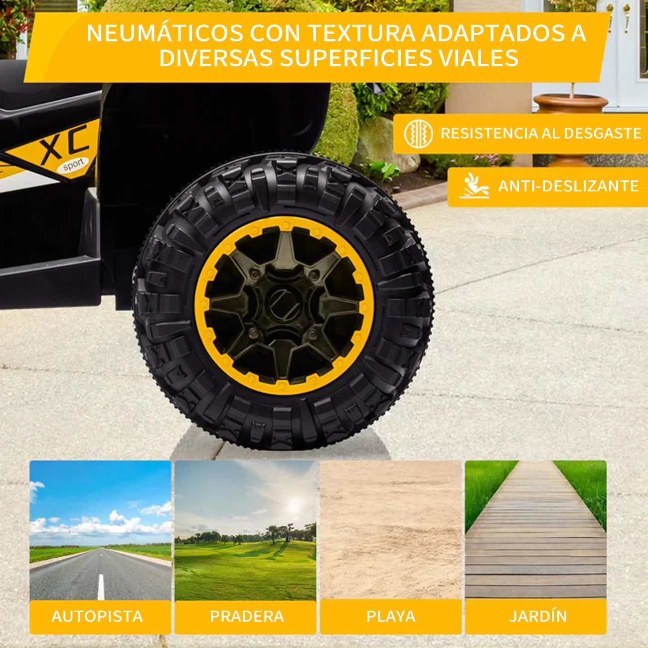 Garvee Quad Eléctrico 12V, LED, Música, 2 Velocidades, Bocina, 3-6 años, Interior y Exterior, Amarillo