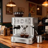 GARVEE  Cafetera Expreso Profesional con Molinillo Integrado, Acero Inoxidable, Bomba de 15 Bares y Portafiltros de 58mm - 15 Ajustes de Molienda para Hogar y Oficina
