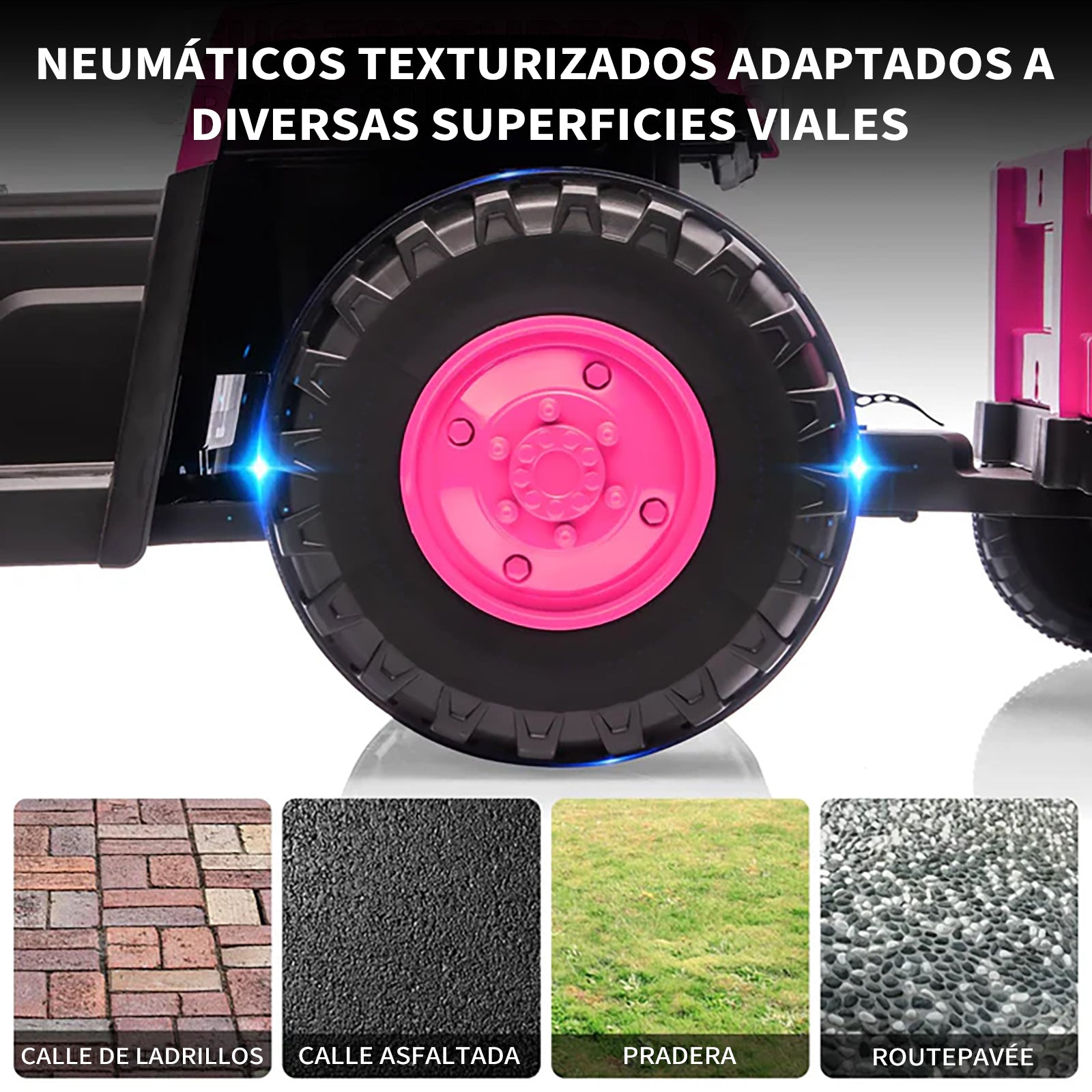 Garvee Tractor Eléctrico 12V con Remolque, Motor Dual 35W, Bluetooth, Luces LED y Control Remoto para Niños - Rosa