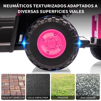 Garvee Tractor Eléctrico 12V con Remolque, Motor Dual 35W, Bluetooth, Luces LED y Control Remoto para Niños - Rosa