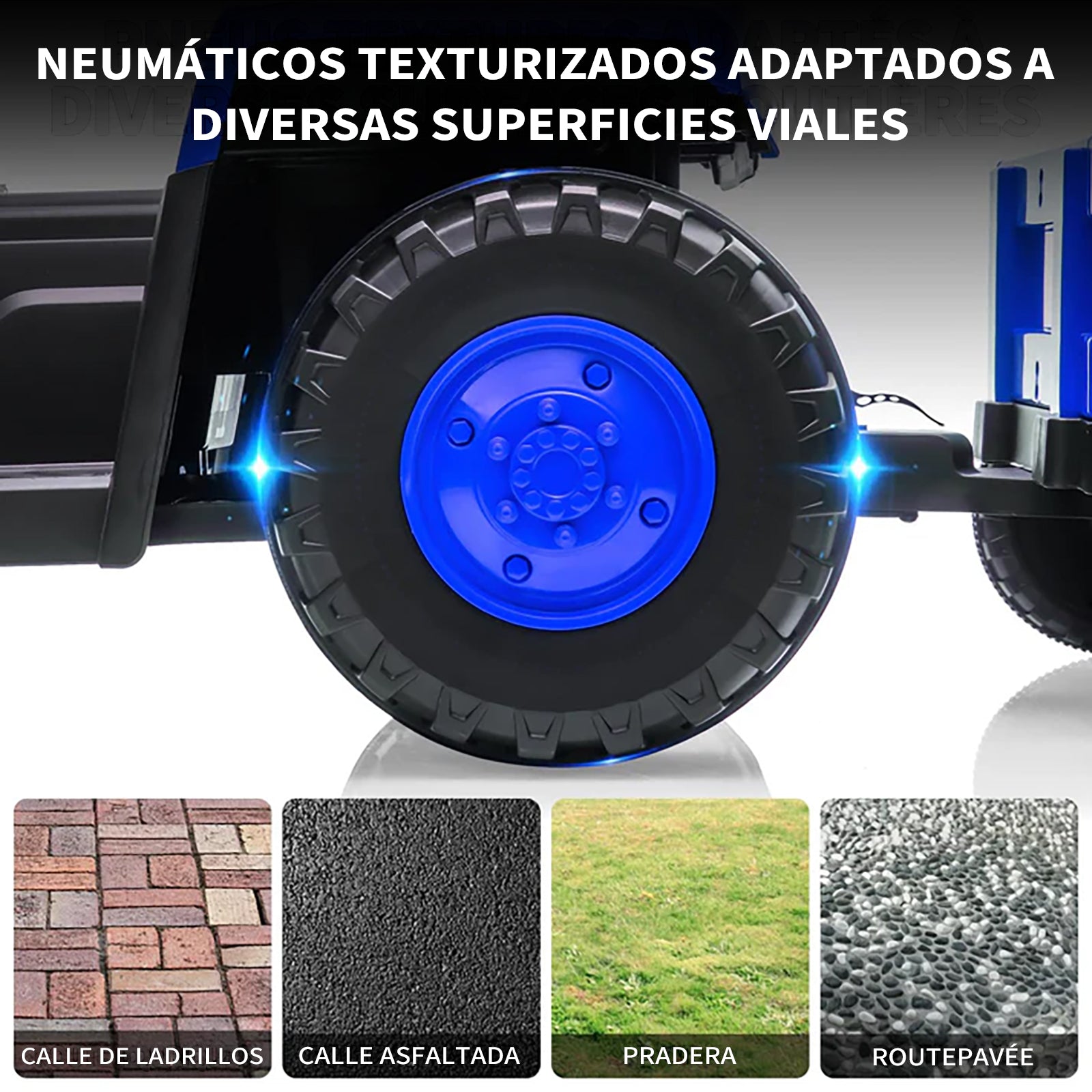 Garvee Tractor Eléctrico para Niños 12V con Remolque Desmontable, Motor Doble, Mando Parental, Luces LED y Música, Vehículo a Batería para Niños 3-6 Años, Exterior y Jardín, Azul