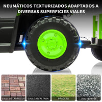 Garvee Tractor Eléctrico 12V, Remolque Amovible, Doble Motor, Luces LED, Control Remoto, 3-6 años, Jardín, Verde