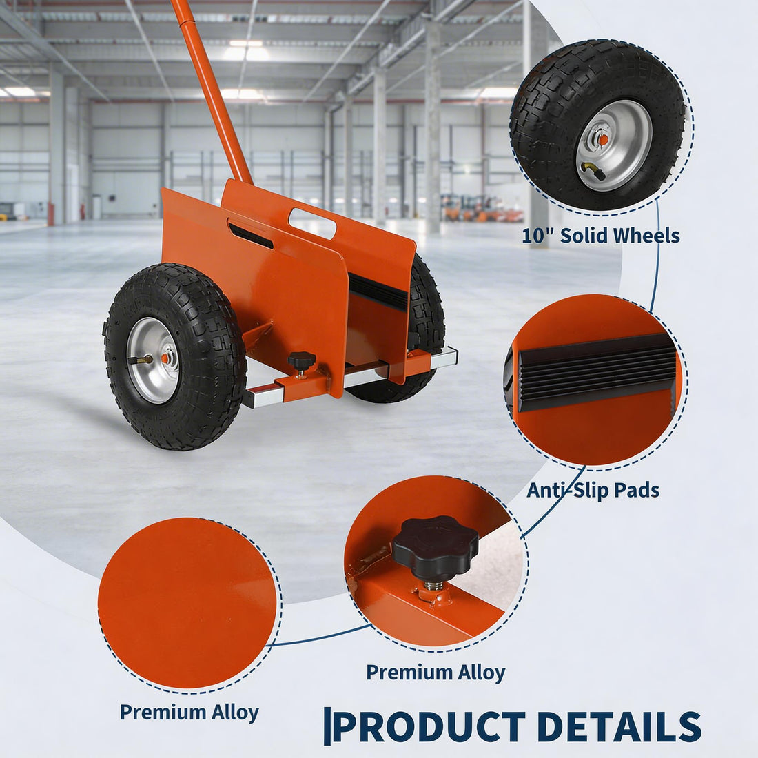Garvee Carro Panel Dolly Industrial de Acero al Carbono Capacidad 181 kg Ruedas Macizas Centro de Gravedad Bajo Naranja