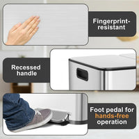 Garvee Cubo de Basura Rectangular de Acero Inoxidable y Plástico con Pedal Tapa Fina y 3 Compartimentos  60L para Reciclaje en Cocina Oficina y Hogar Plata