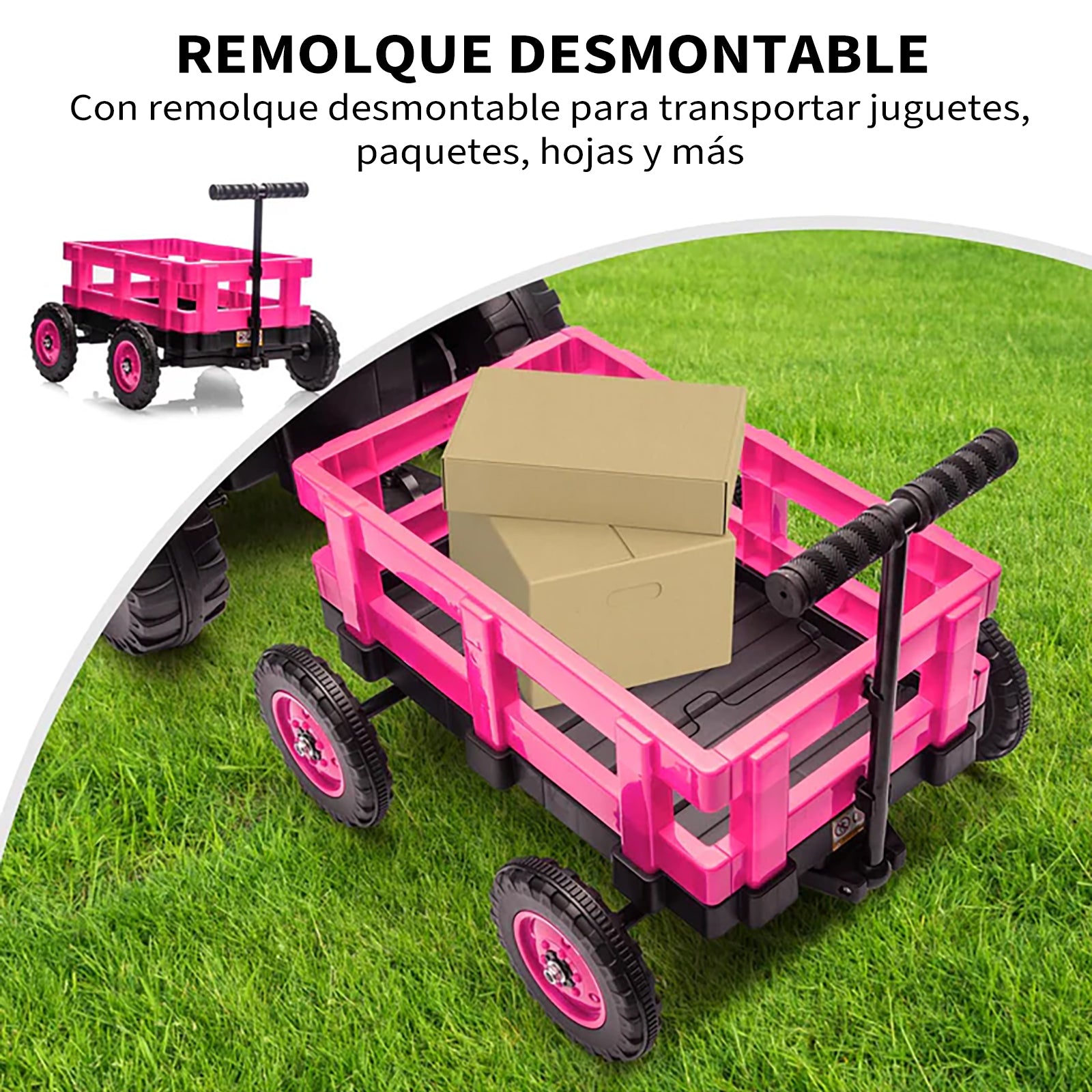 Garvee Tractor Eléctrico 12V con Remolque, Motor Dual 35W, Bluetooth, Luces LED y Control Remoto para Niños - Rosa