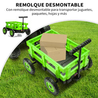 Garvee Tractor Eléctrico 12V, Remolque Amovible, Doble Motor, Luces LED, Control Remoto, 3-6 años, Jardín, Verde