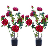 Garvee Set 2 Rosas Artificiales 70cm Plástico Decoración Bodas Jardines Realistas Sin Mantenimiento Roja - Rojo