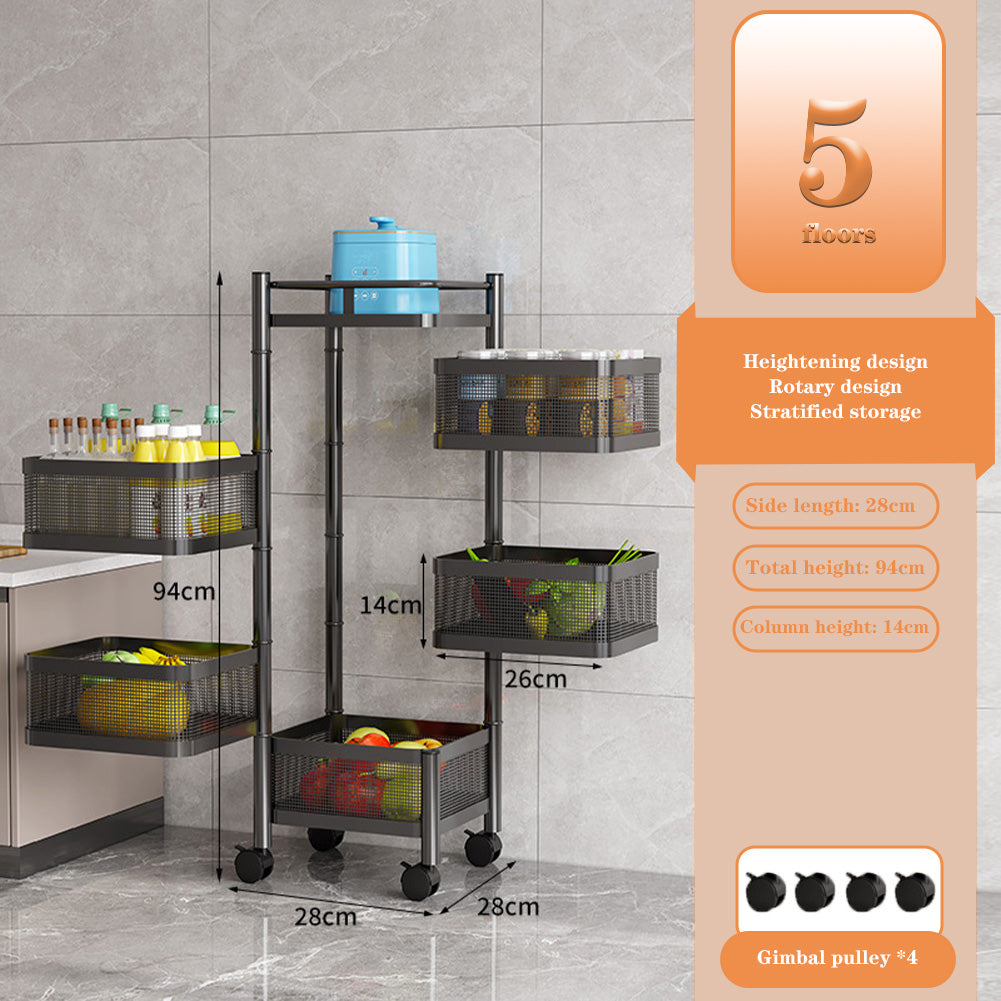 Garvee Carro de Almacenamiento Giratorio 5 Niveles Acero Carbono 4 Ruedas para Cocina Sala Niño Cuarto Organiza Frutas Juguetes Negro