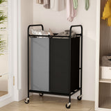 Garvee Carrito Organizador De Ropa Sucia 2 Bolsas 80L Con Ruedas Bloqueables, Tela No Tejida, Fácil Montaje, Lavandería, Negro - Negro con Dos Rejillas 50 x 40 x 83 cm