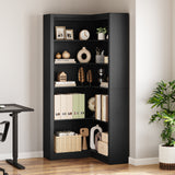 Garvee Estantería Esquinera de 5 Niveles en Forma de L, Mueble Librería de Esquina de Madera para Almacenamiento en Salón, Oficina y Dormitorio, 182cm - Negro