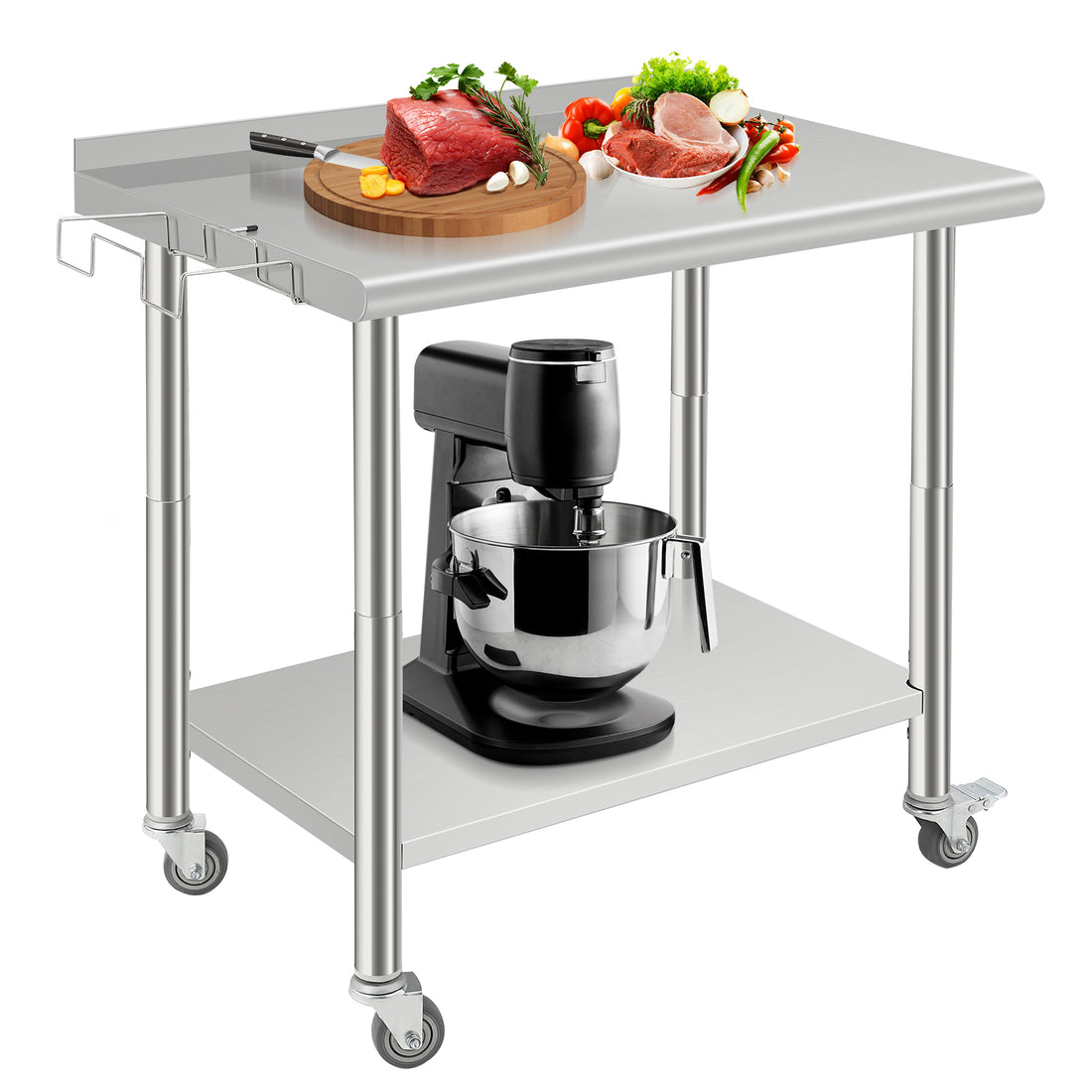 Garvee Mesa de Trabajo de Acero Inoxidable 91x61 cm  Superficie de Preparación Móvil con Ruedas