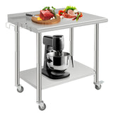 Garvee Mesa de Trabajo de Acero Inoxidable 91x61 cm  Superficie de Preparación Móvil con Ruedas - Con Ruedas