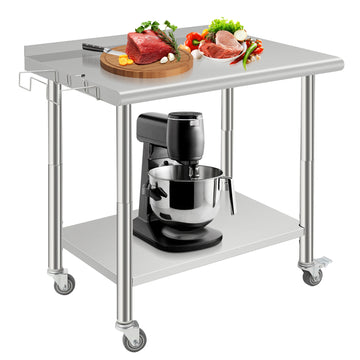 Garvee Mesa de Trabajo de Acero Inoxidable 91x61 cm  Superficie de Preparación Móvil con Ruedas