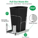 Garvee Contenedor De Basura Y Reciclaje Extraíble Con Cierre Suave Para Cocina, Capacidad 100lb, Gris, Diseño Ecológico - Negro