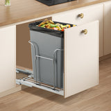 Garvee Contenedor Extrable Bajo Gabinete 30QT Acero Inoxidable con Cierre Suave, Doble Diseo, Gris, Para Cocina, Capacidad 100lb - Gris