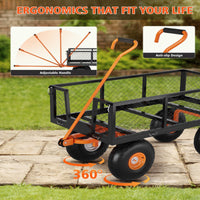 Garvee Carro de Jardín 3 en 1 408 kg, Manija Giratoria 180°, Ruedas 25.4 cm, Lados Removibles, Acero, Negro & Naranja, 96x50.8 cm, para Jardinería