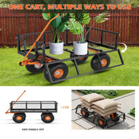 Garvee Carro de Jardín 3 en 1 408 kg, Manija Giratoria 180°, Ruedas 25.4 cm, Lados Removibles, Acero, Negro & Naranja, 96x50.8 cm, para Jardinería