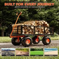 Garvee Carro de Jardín 3 en 1 408 kg, Manija Giratoria 180°, Ruedas 25.4 cm, Lados Removibles, Acero, Negro & Naranja, 96x50.8 cm, para Jardinería