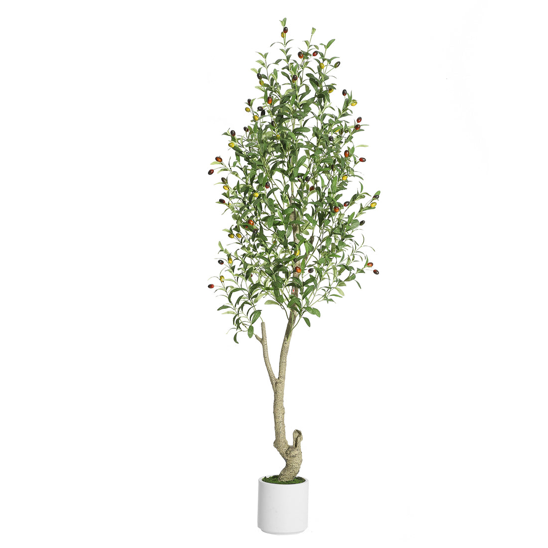 Garvee Árbol de Olivo Artificial 213 cm Realista Duradero con Estructura Metálica Maceta Blanca para Hogar y Oficina