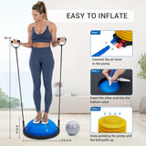 Garvee Pelota de Ejercicio 58 cm con Bandas de Resistencia y Bomba de Pie para Gimnasio en Casa, PVC Antideslizante, Entrenador de Equilibrio, Yoga, Portátil, Azul - Blue