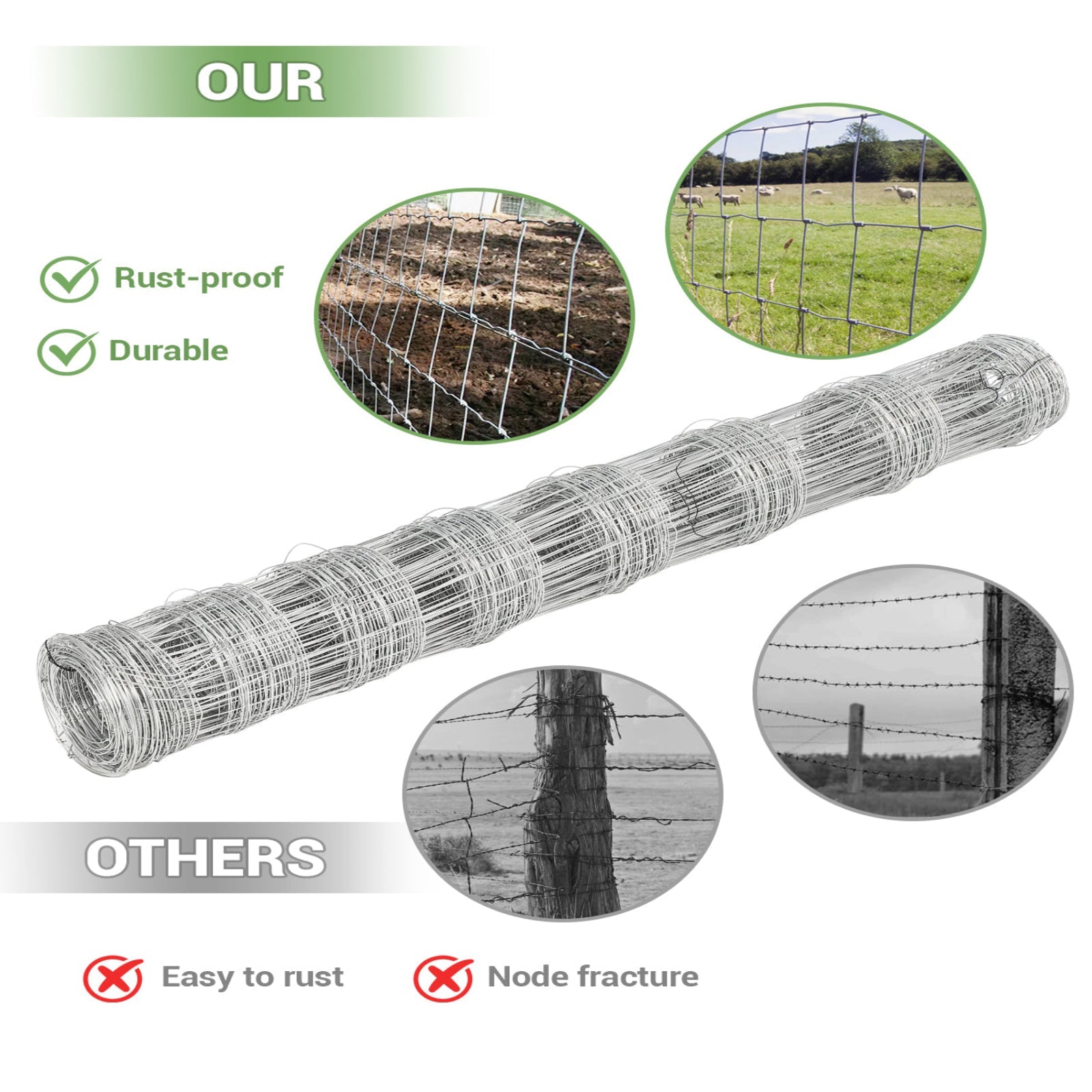 Garvee Malla Ganadera 1.2x100m de Alambre Galvanizado Electrosoldado para Fincas
